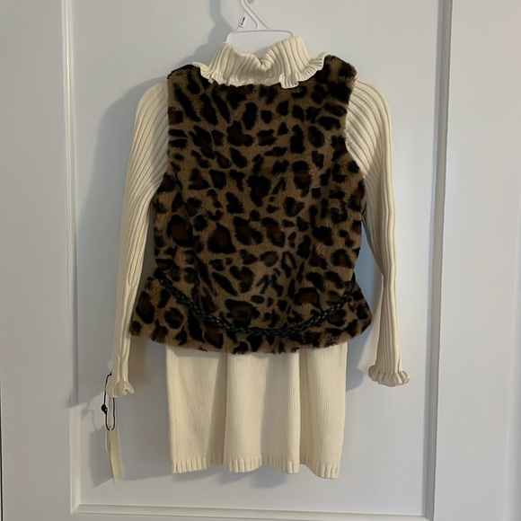 Rachel Zoe Little Girls Sweater Dress with Leopard Print Vest NWT - Picture 2 of 6